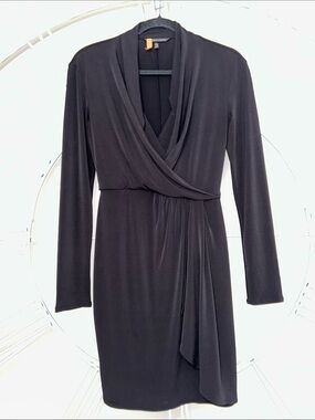 Victoria's Secret Black Draped Wrap-Front Long Sleeve Dress